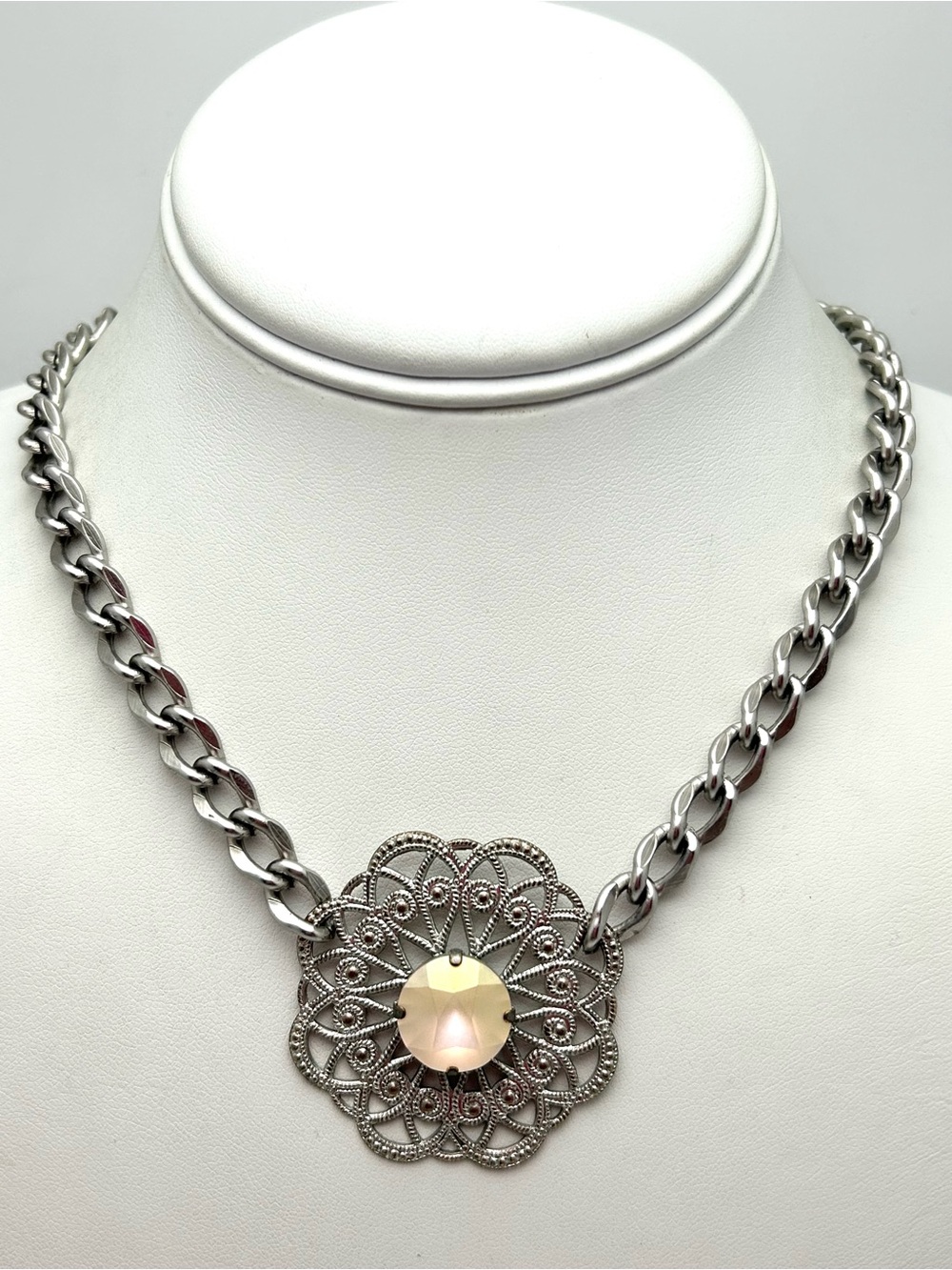 Sabika Peach Crystal Filigree Pendant Necklace Summer 2019